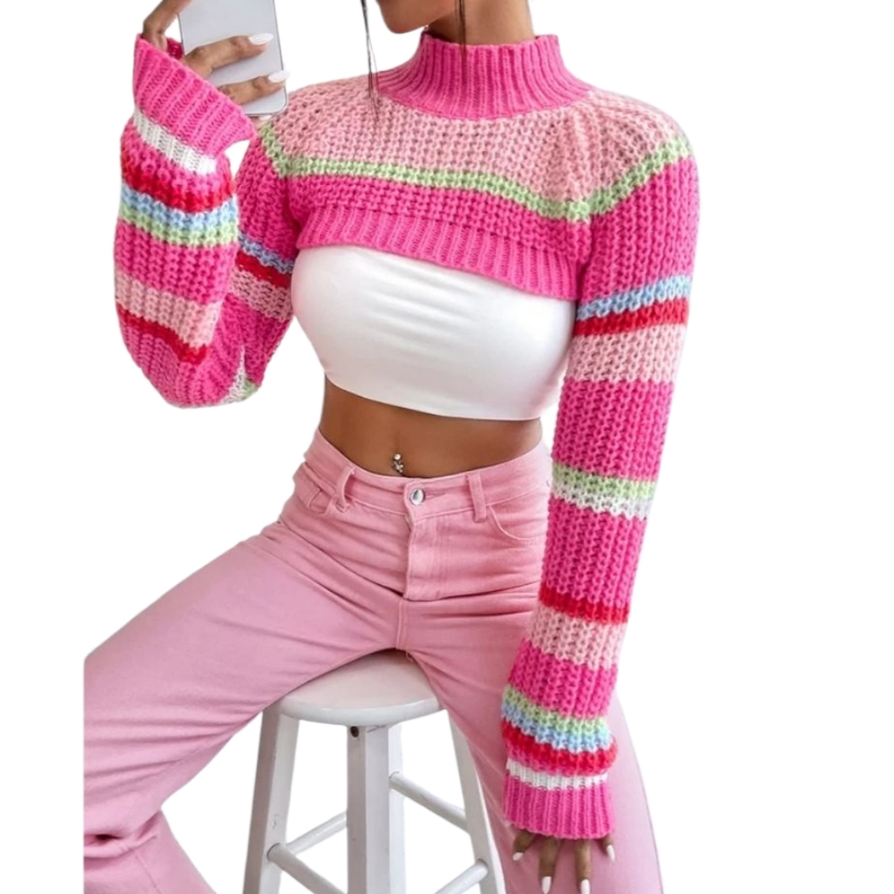 Cotton Emporium Pink Colorblock High Neck Raglan Sleeve Shrug Sweater NWT‎